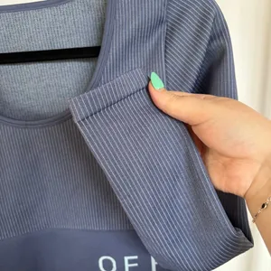 Aerie Offline Ribbed Stretch Blue Scoop Neck Long Sleeve Athleisure Workout Top thumbnail 5