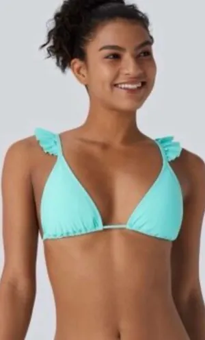 HALARA Mint Green Ruffle Tie-Back Triangle Strap Bikini Top thumbnail 1