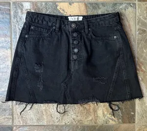 We The Free Black Button Fly Mini Skirt Jean Skirt Size 27 Distressed Casual thumbnail 1
