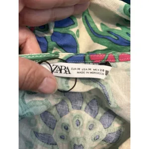 Zara Floral Cropped Long-sleeve Green and Blue Size Medium Resort Coastal Preppy thumbnail 7