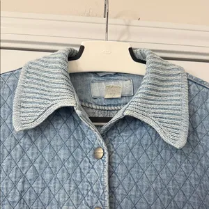Blue Willi’s Denmark Quilted Denim Jacket Knit Sleeves Button 90s Vintage Large thumbnail 2