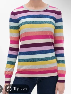 GAP Pink and Gray Striped Knit Sweater thumbnail 1