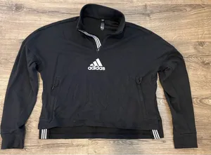 Adidas Women's Black 3-Stripes Cropped Quarter-Zip Sweatshirt Size Large‎ thumbnail 1