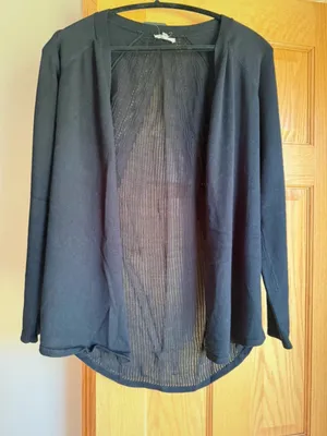 Maurices Long Sleeve Pointelle Back Open Front Cardigan Sweater Black Small thumbnail 1