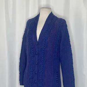 ARANCRAFTS Aran Crafts Merino Wool Purple Blue Cardigan Sweater Ireland Small thumbnail 5