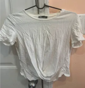 Zara White Front Twist Short Sleeve Tee thumbnail 1