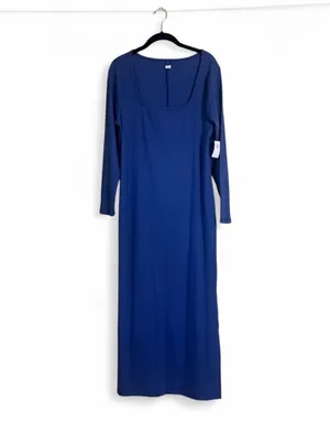 Old Navy Dress Sz XL Square Neck Long Sleeve Maxi Side Slits Ribbed Textured thumbnail 3
