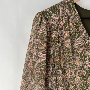 Love Riche Chiffon Olive Paisley Ruffle Long Sleeve Peasant Tiered Maxi‎ Dress M thumbnail 5
