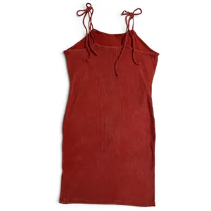 Double Zero Dress L Rust Ribbed Bodycon Mini Tie Shoulder Stretch Cotton thumbnail 4