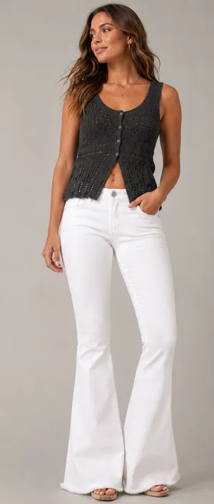 Aerie Small Charcoal Gray Crochet Knit Button Front Vest Tank Top Boho NWOT thumbnail 1