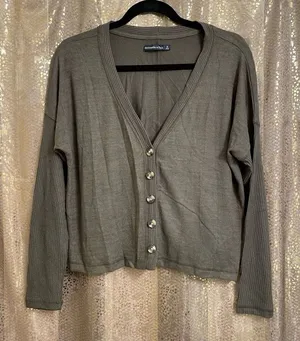 Abercrombie & Fitch Olive Green‎ Soft Long Sleeve Cardigan Sweater, Small thumbnail 1