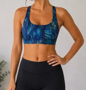 Lululemon Sports Bra Size 8 Blue Teal Abstract Racerback Yoga Athletic thumbnail 1