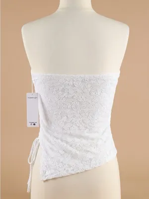 Madden Girl White Lace Strapless Asymmetrical Ruched Top thumbnail 2