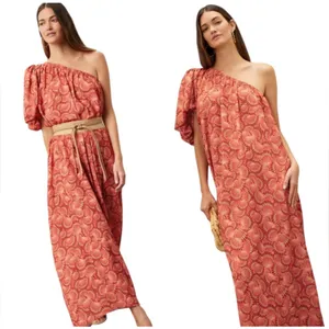 Lobo Rosa Valeria One Shoulder‎ Puff Sleeve Shell Print Maxi Dress Medium thumbnail 3