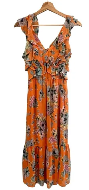 Lauren Conrad Womens Ruffle Floral Midi Dress Size S Cottage Boho Romantic thumbnail 1