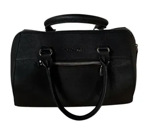 Calvin Klein Black Structured Satchel with Top Handles EUC thumbnail 1