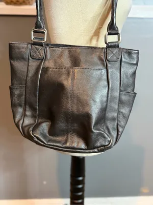 Black Genuine Leather Shoulder Bag Slouchy Tote Minimalist Everyday Purse thumbnail 7