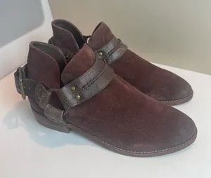 Free People Belle Harness Boots Brown Suede Leather Ankle Booties Buckle Size 8 thumbnail 1