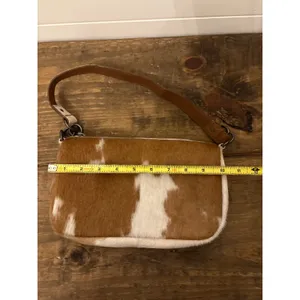 Free People Cowhide Leather Shoulder‎ Baguette Purse Brown White thumbnail 7
