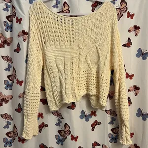 Cream textured Lace Knit sweater thumbnail 2