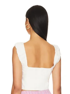 NWOT Free People Cream Elastic-Waist Cotton Ruffle Top thumbnail 2