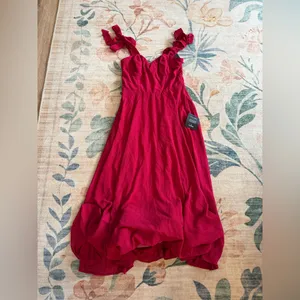 Lulu's Sophisticated Charisma Berry Red Tie-Strap A-Line Midi Dress thumbnail 5