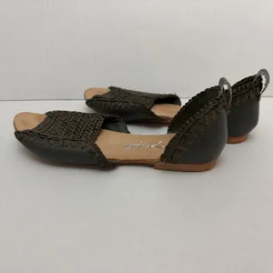 Free People Shoes Womens Size 7.5 38 Green Leather Woven Slip On Flat Sandals thumbnail 5