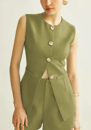 Commense Button Vest With Shorts Set size medium Green thumbnail 1