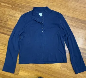 Ann Taylor Weekend Mock Neck‎ Top Womens Medium Ruffle Trim Long Sleeve Pullover thumbnail 1