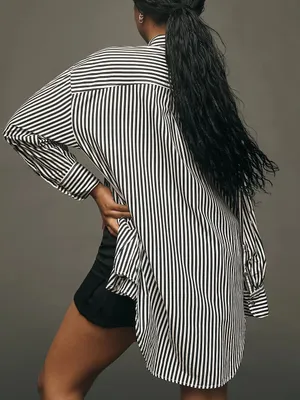 MAEVE 100% Cotton Bennet Stripe Buttondown Shirt in green and white thumbnail 3