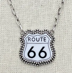 Route 66 Highway Sign Necklace White thumbnail 1