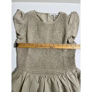 NWT English Factory Smocked Ruffle Sleeve Mini Dress Beige Small NWT BC225D thumbnail 8