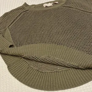 Anthropologie YOON Olive Green Open-Weave Crewneck Raglan Sleeve Poncho Sweater thumbnail 6