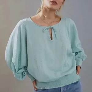 Anthropologie NWT Light Green Smocked Bat Sleeve‎ Top thumbnail 1