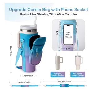 Water Bottle Carrier w/ Phone Pocket Insulated Neoprene Holder Crossbody Strap thumbnail 8