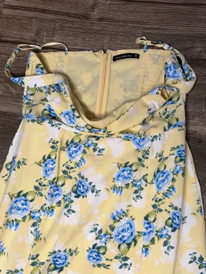 Abercrombie & Fitch Yellow Floral Tiered Midi Dress with Blue Accents thumbnail 5