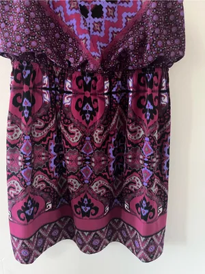 Express Pink Purple Scarf Print Mini Dress Small Resort Vacation Artsy Beach thumbnail 3