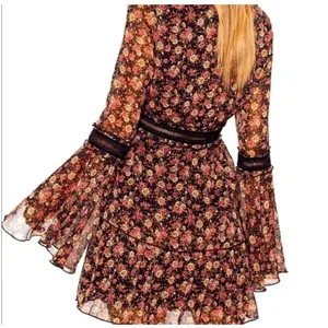 🆕‎ Nasty Gal I’ll be Bouquet black floral bell sleeve mini dress size 6 thumbnail 2