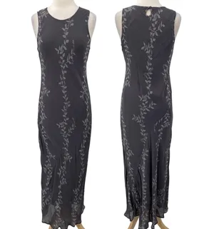 Vintage Y2k Maxi Slip Dress Sleeveless Keyhole Back Floral Vine Pattern Gray M thumbnail 1