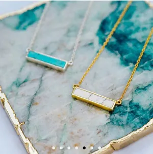 NEW‎ Gold Howlite Bar Necklace thumbnail 2