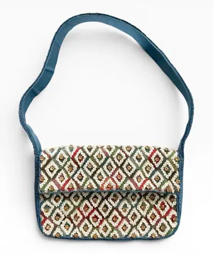 Anthropologie Fiona Beaded Bag Geometric Edition Moody‎ Flower Teal Blue New thumbnail 1
