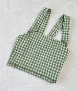 OFFLINE By Aerie Womens Gingham Stretch Medium Support Sport Bra Green XXS thumbnail 1