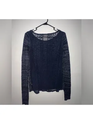 Women Hollister Navy Blue Sparkle Lace Back Sweater Size Small thumbnail 5