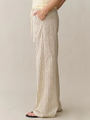 NWT Few Moda Beatriz Cotton Pant size Small S drawstring yellow brown stripe opt thumbnail 3
