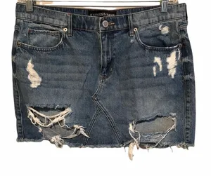 Express‎ Distressed Denim Mini Skirt Blue Size 12 thumbnail 1