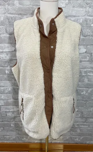 Maurices Cream Sherpa Vest with Brown Trim thumbnail 1