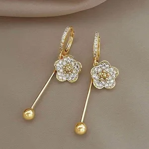 18K Gold Plated Flower Dangle Drop Earrings for Women,Elegant Flower Earrings thumbnail 2