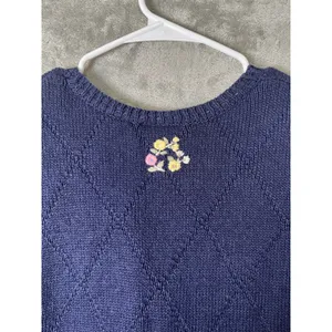 Vintage Navy Floral Embroidered Sweater Vest Cottagecore Cozy Chic Grandmacore S thumbnail 3