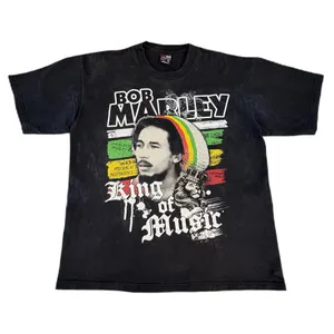 Vintage Bob Marley King Of Music Rasta Reggae Graphic Black Pro Tag T-shirt thumbnail 1