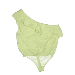 Free People Intimately NWT One Shoulder Ruffle Bodysuit Matcha Green Sz Large thumbnail 2